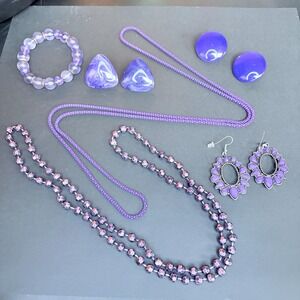 Purple Jewelry Lot 6pc Vintage Bundle | Necklaces + Earrings + Bracelet |